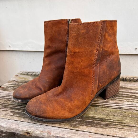 Franco Sarto Marlene cognac suede leather heeled booties 8.5M - Picture 3 of 8